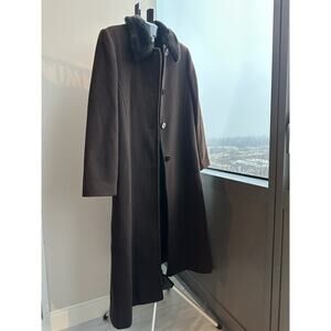 Worthington Brown Wool Fur Collar Button Women's Overcoat Size 10 Lined